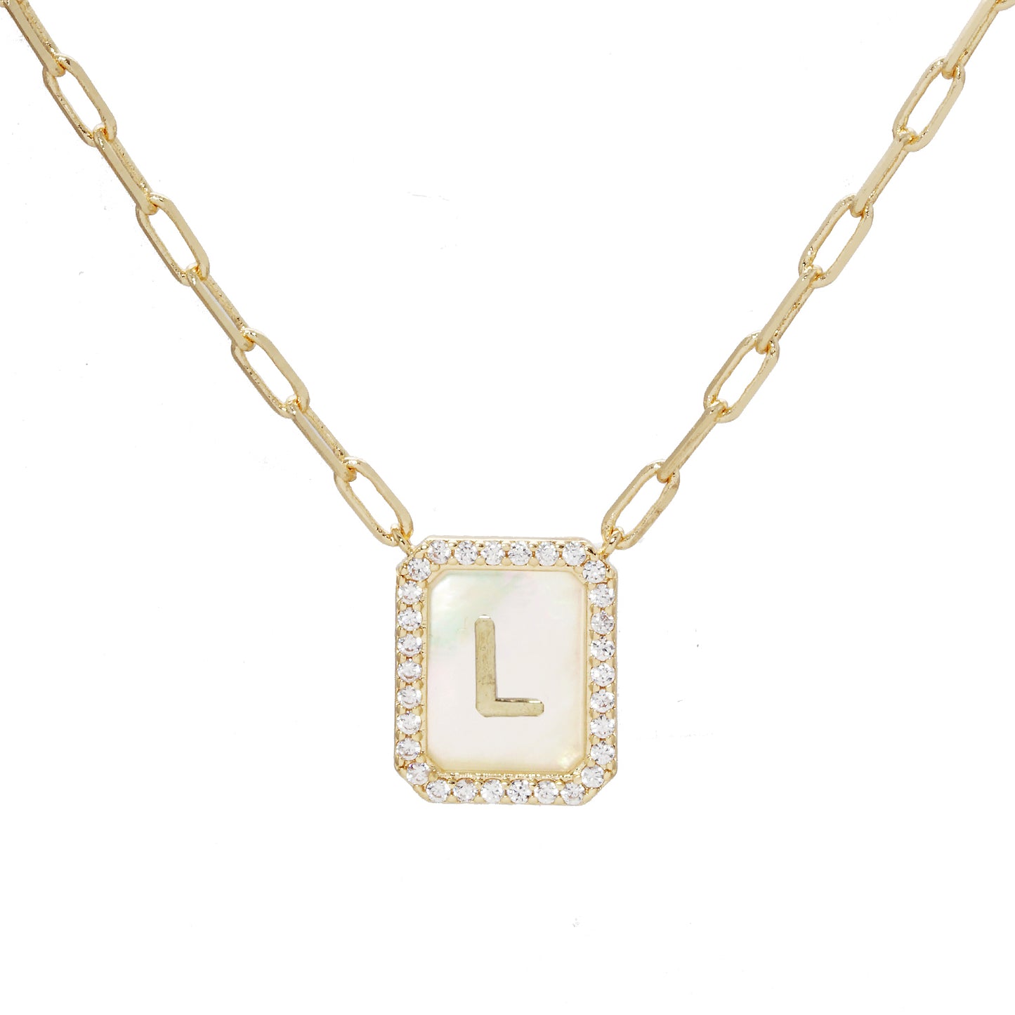 Mop Crystal Tag Necklace L