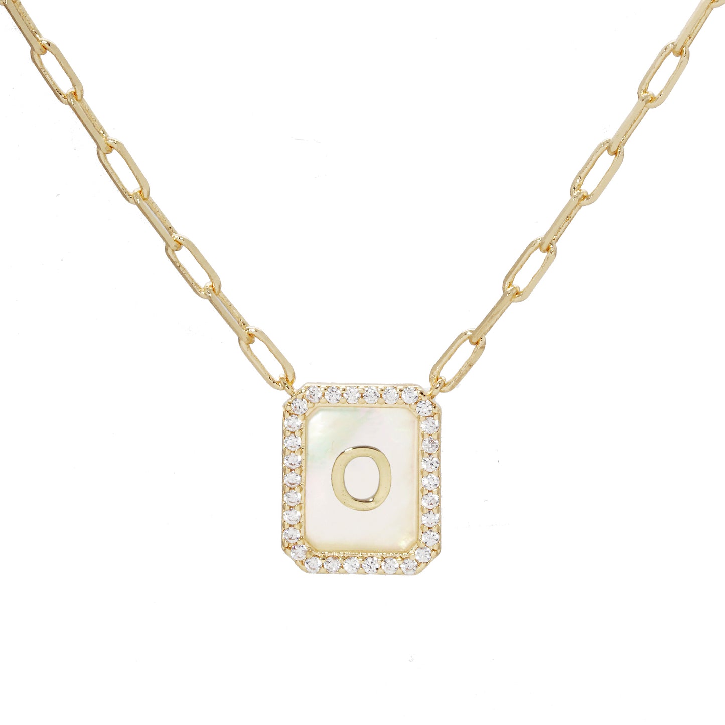 Mop Crystal Tag Necklace O