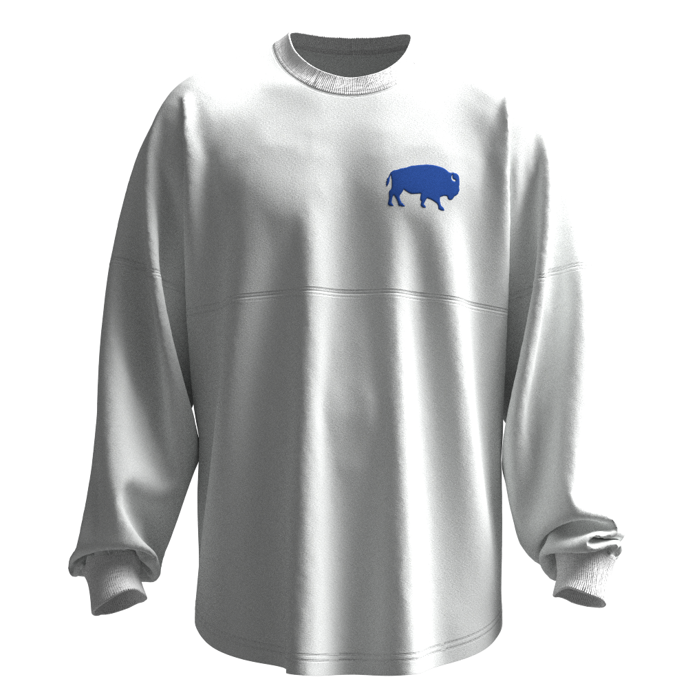 Serif Buffalo Long Sleeve tee in White/ Royal