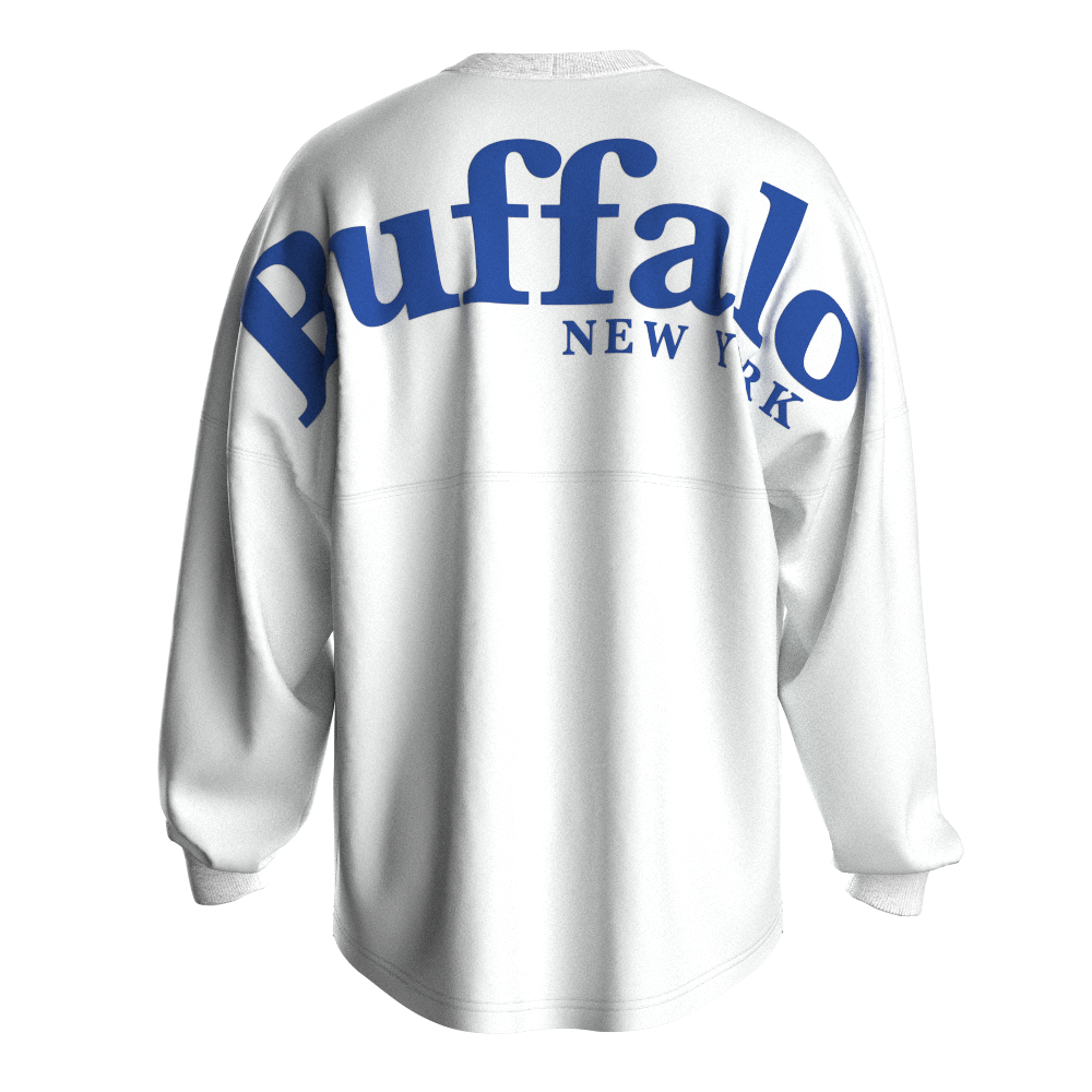 Serif Buffalo Long Sleeve tee in White/ Royal
