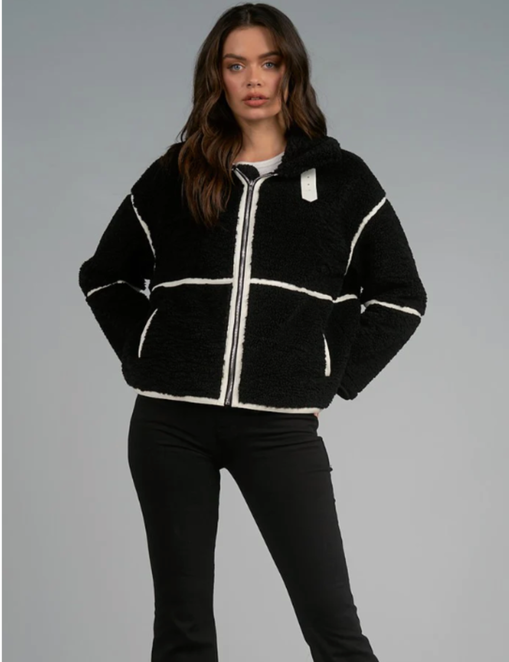 Fur Zip Up Piping Coat