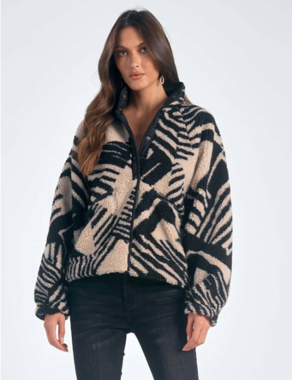 Printed Sherpa Cropped Jacket