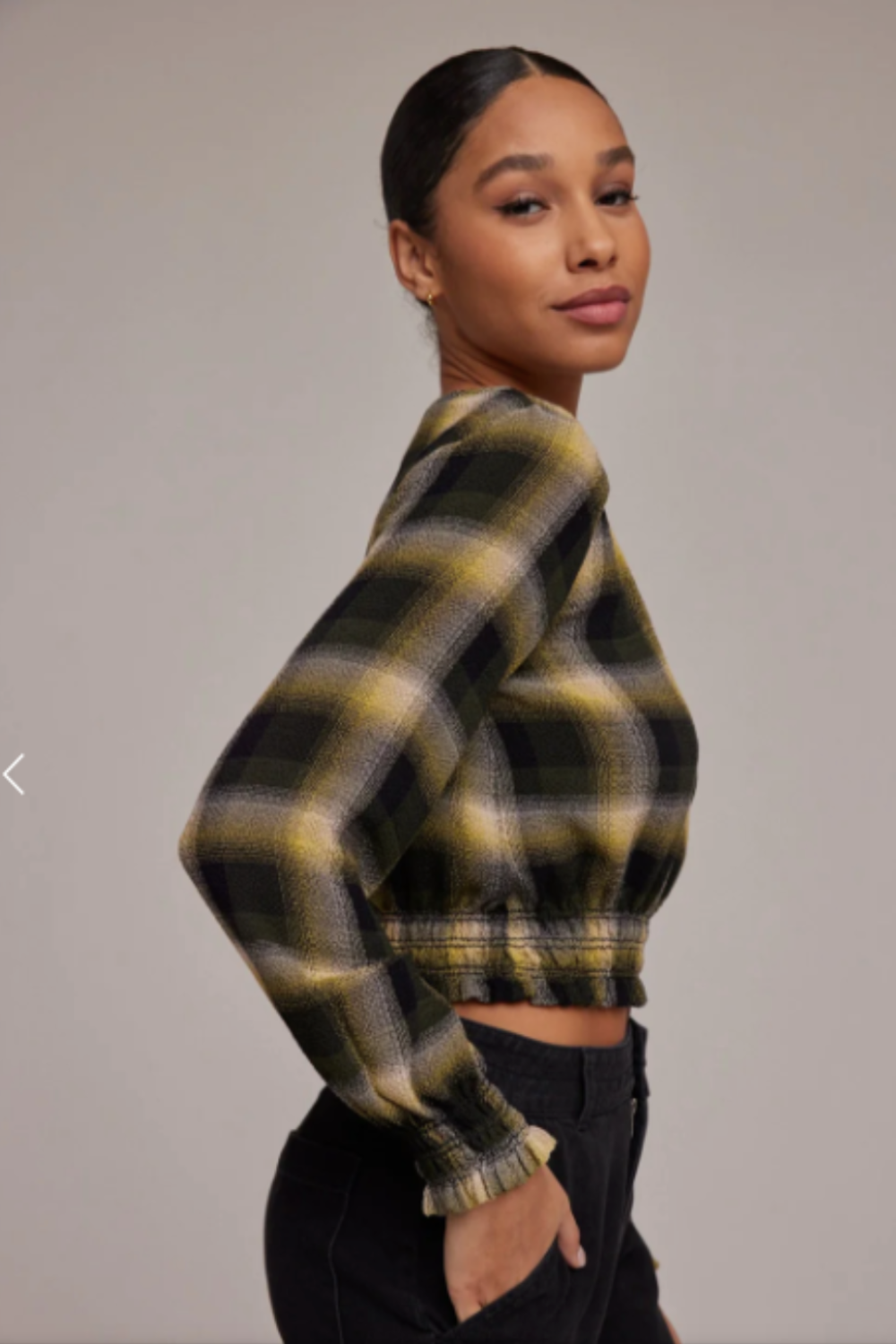 L/S Smocked Blouse Green & Black Plaid