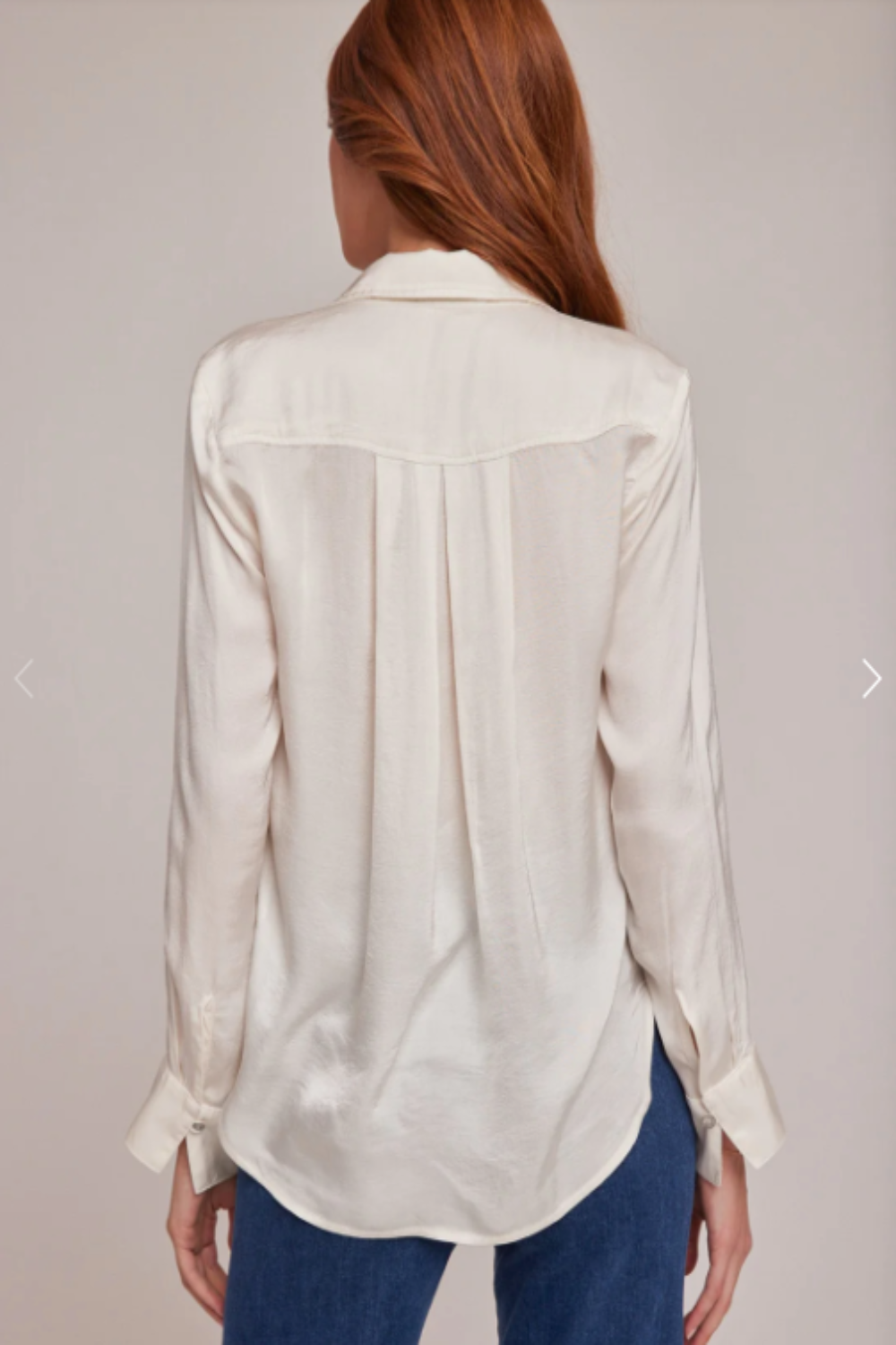 Pleated Button Down Shirt White Satin