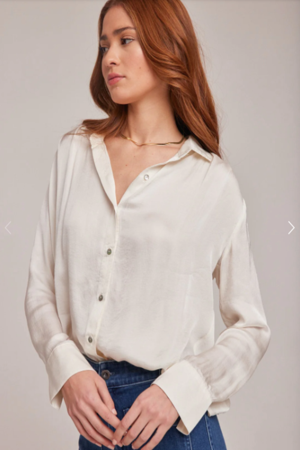 Pleated Button Down Shirt White Satin
