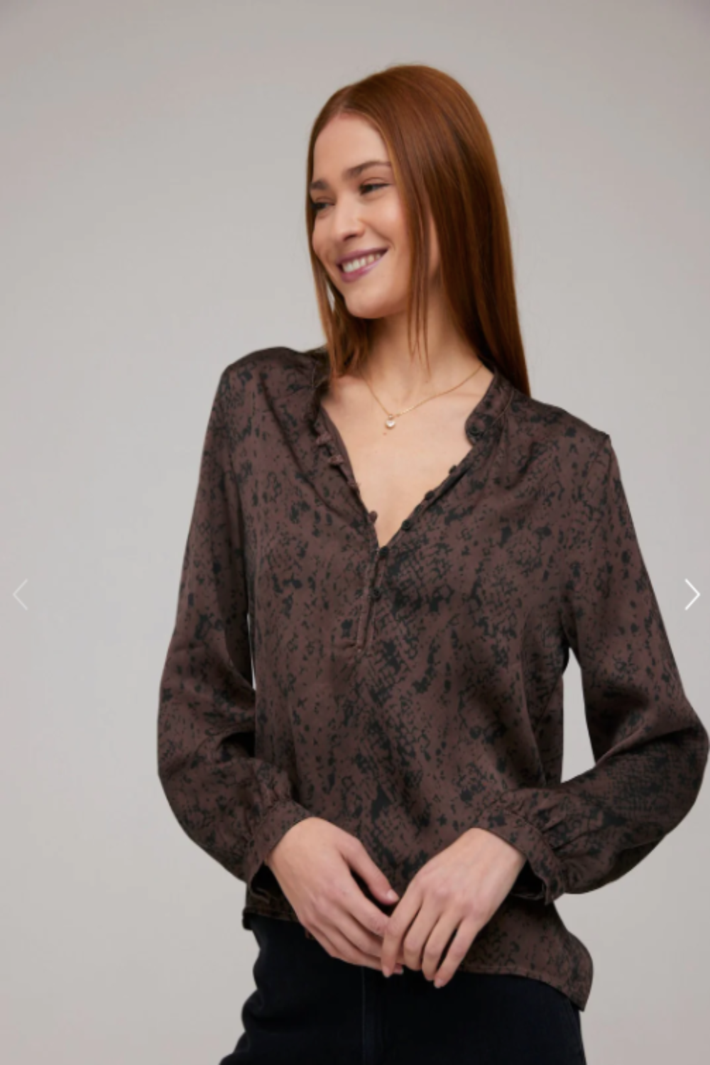 Half Placket Pullover- Brown Snakeskin