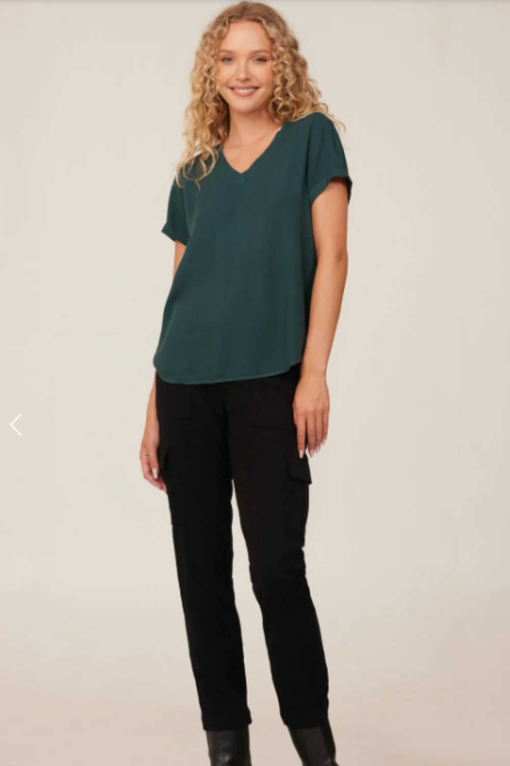 V-Neck Tee in Jade Night