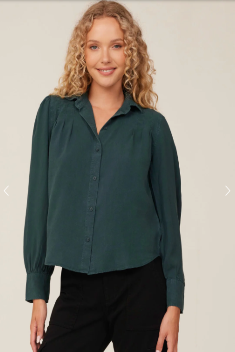 Pin Tucked Button Down Jade Night