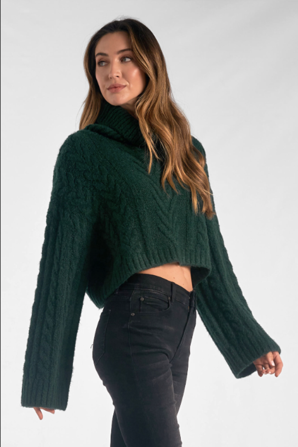 Bell Sleeve Turtleneck Crop Sweater