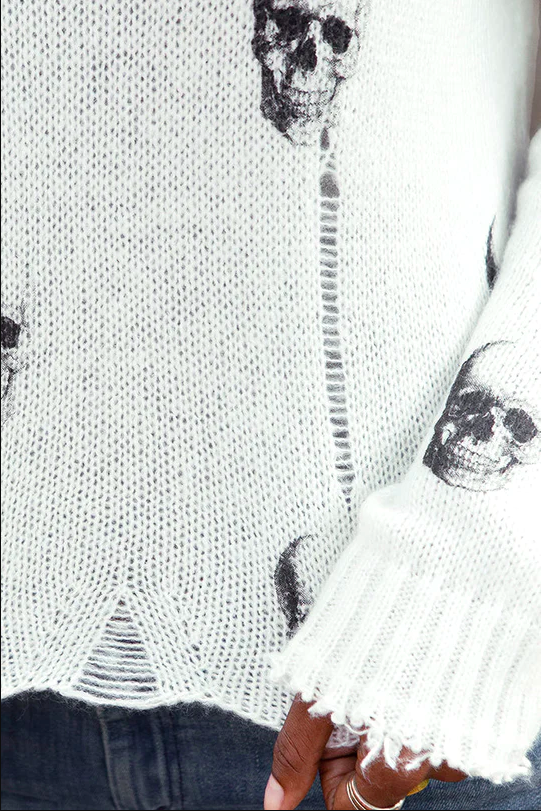 Distressed Skull Crew- Pure Snow