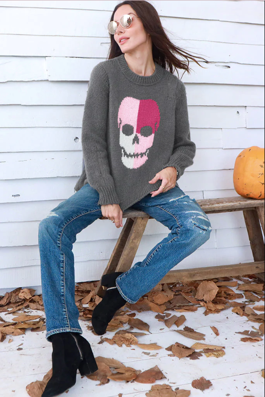 Color Block Skull Crew in Gunmetal