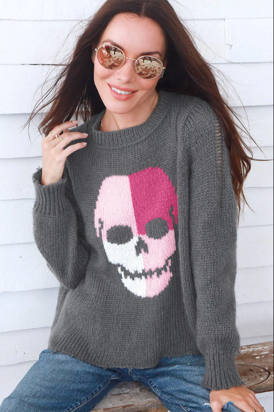 Color Block Skull Crew in Gunmetal