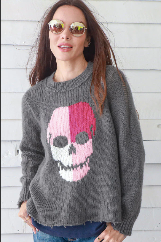 Color Block Skull Crew in Gunmetal
