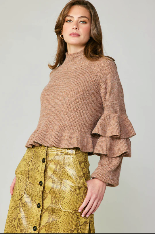 Ruffle Sleeve Sweater in Lattte
