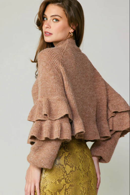 Ruffle Sleeve Sweater in Lattte