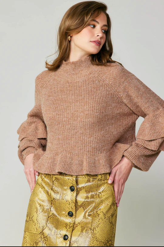 Ruffle Sleeve Sweater in Lattte