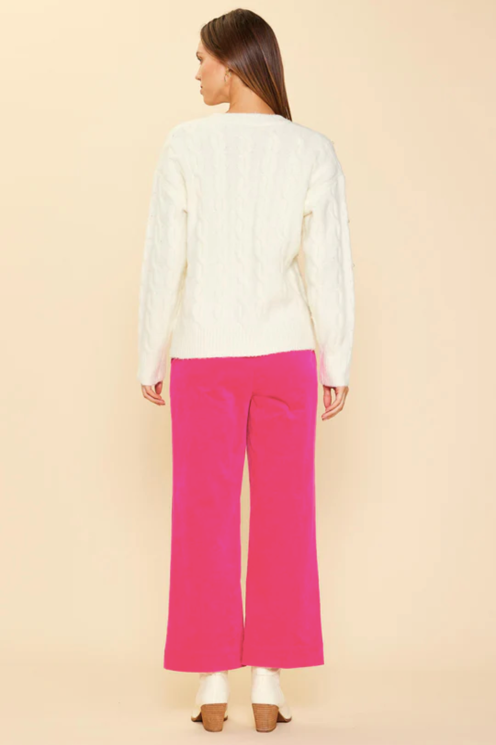Pearl Cable Knit Sweater in Cream