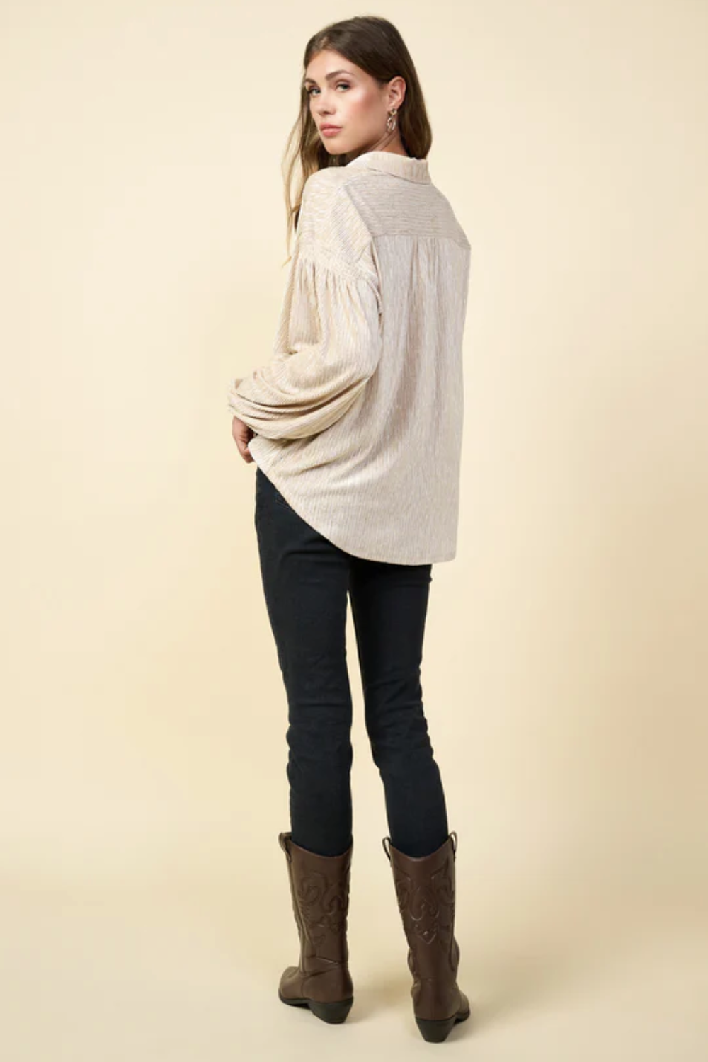 Pleated Front Blouse in Cream