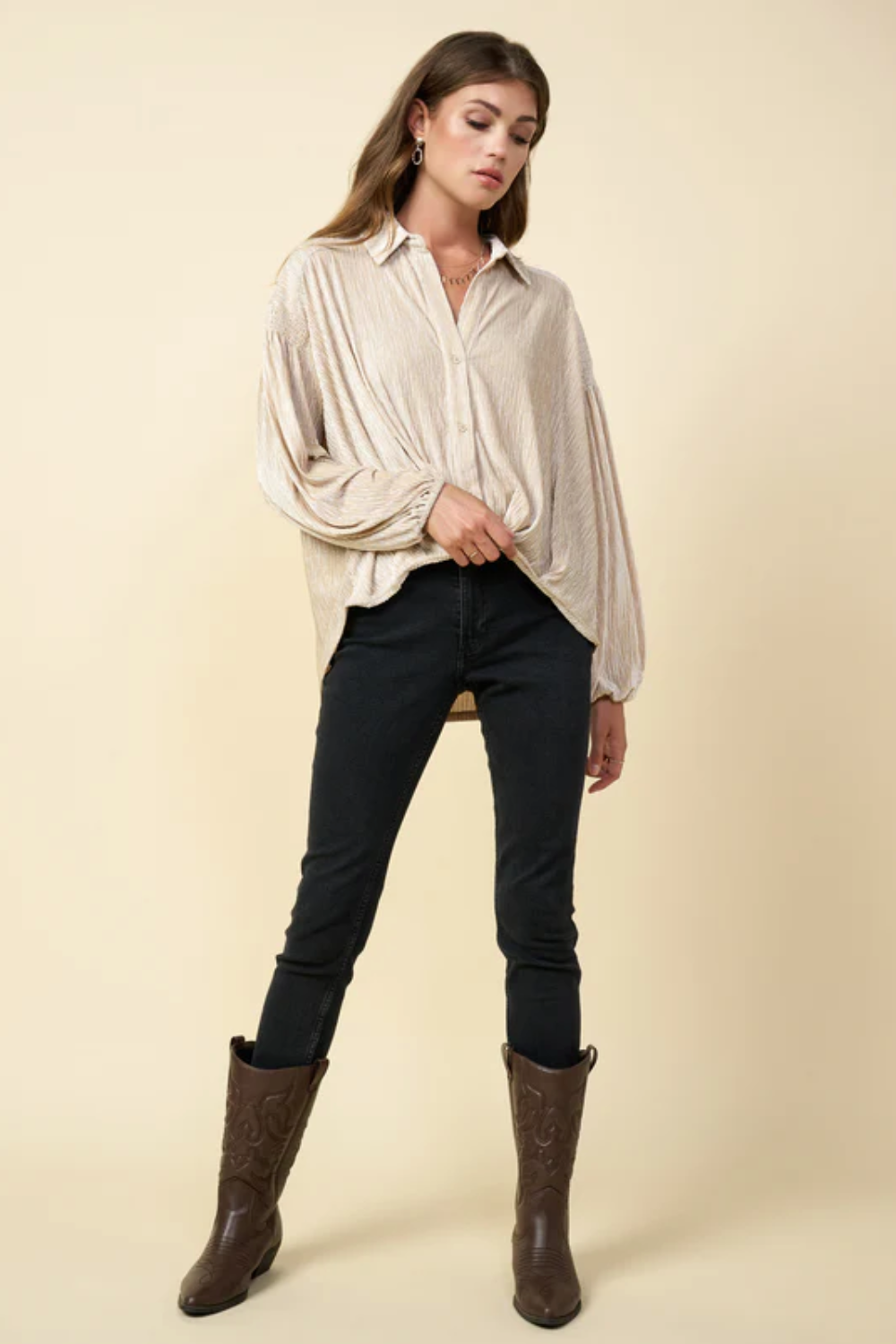 Pleated Front Blouse in Cream