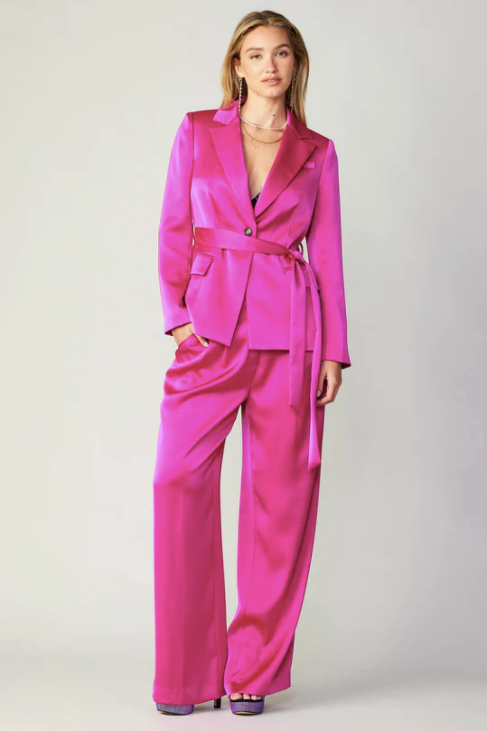 Tie Waist Fuchsia Blazer