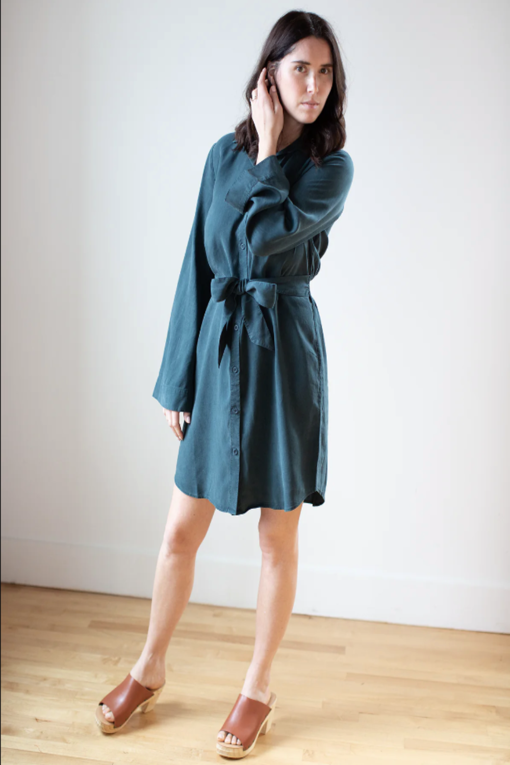 Mini Shirt Dress Smocked Back in Jade Night