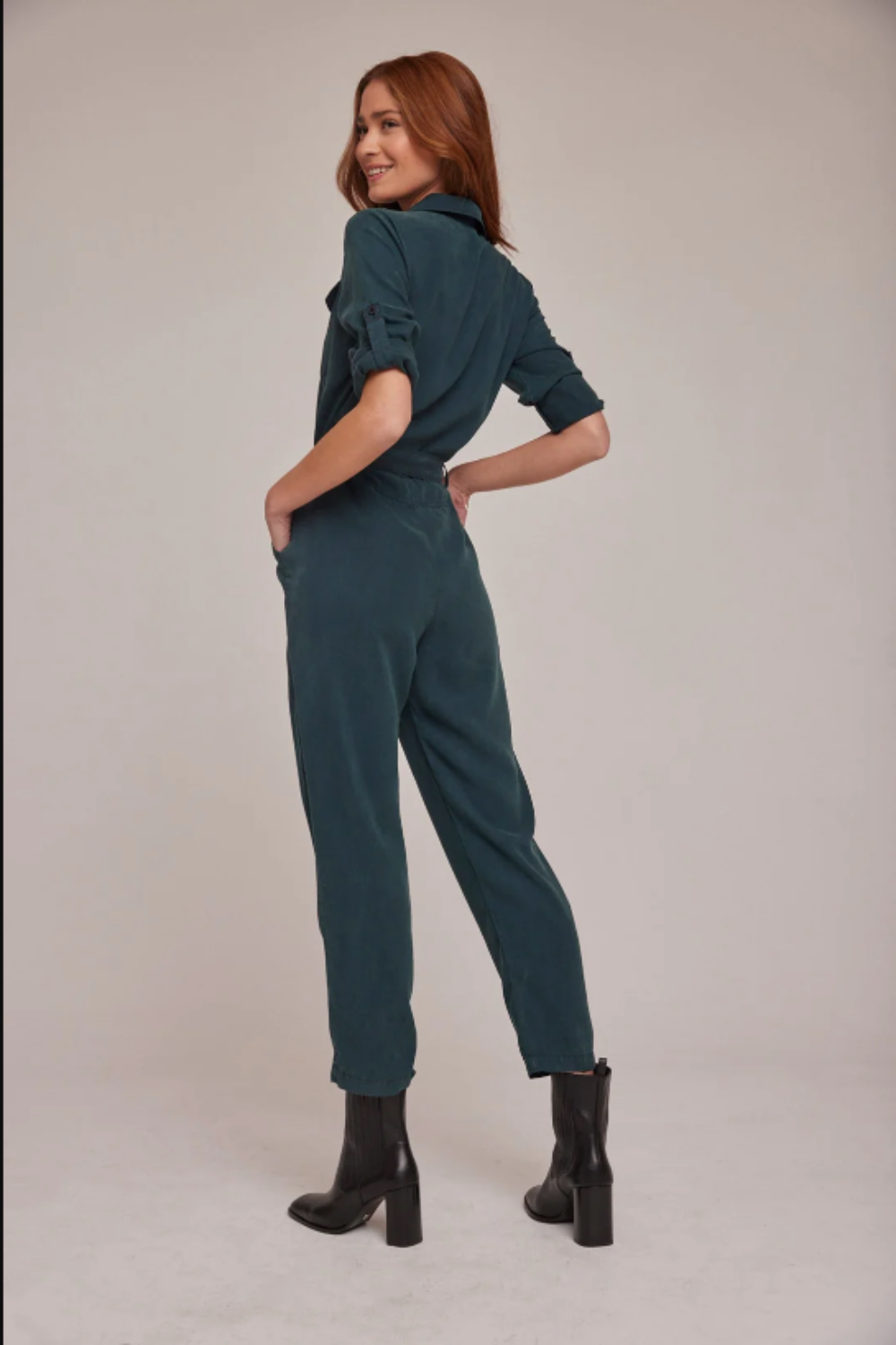 L/S Zip Front Jumpsuit in Jade Night