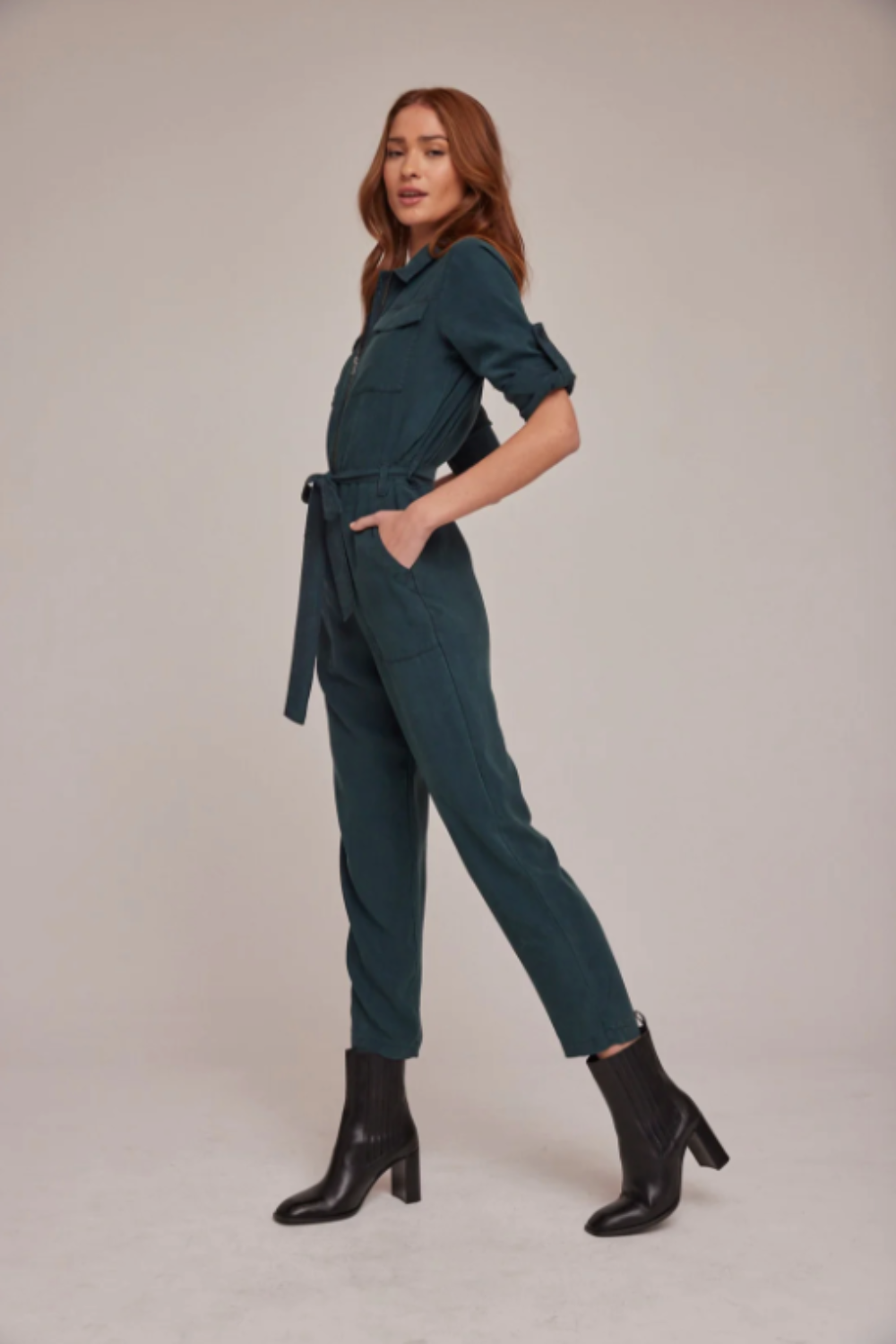 L/S Zip Front Jumpsuit in Jade Night