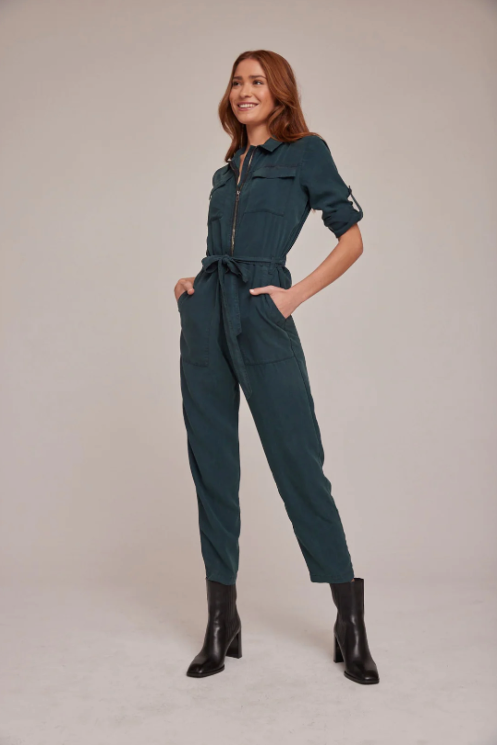 L/S Zip Front Jumpsuit in Jade Night