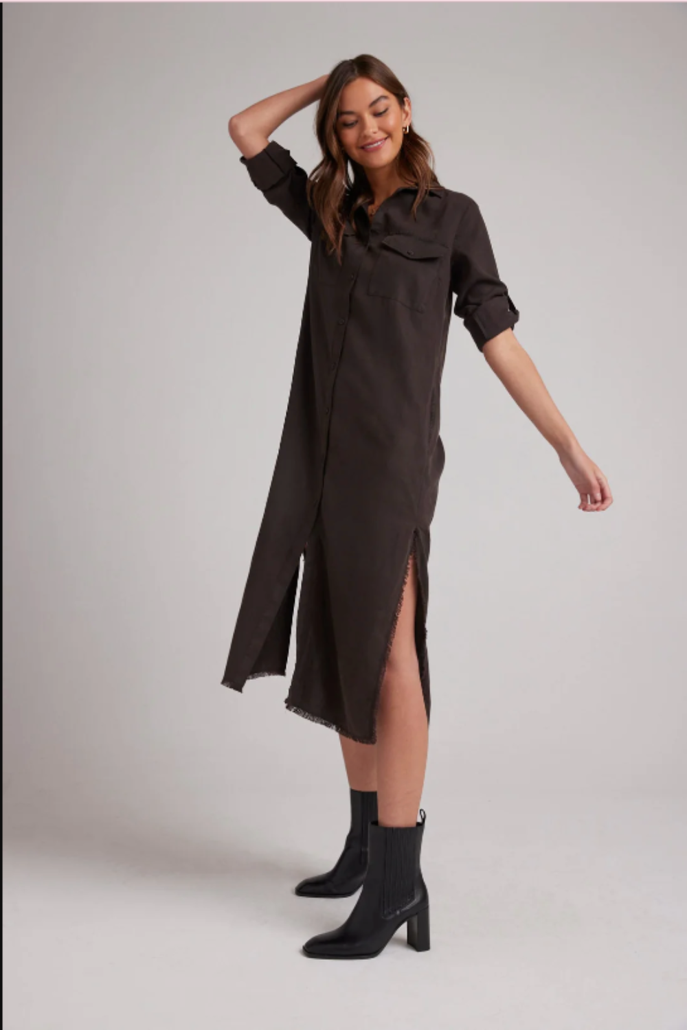 Maxi Dress Shirt in Quartz Brown