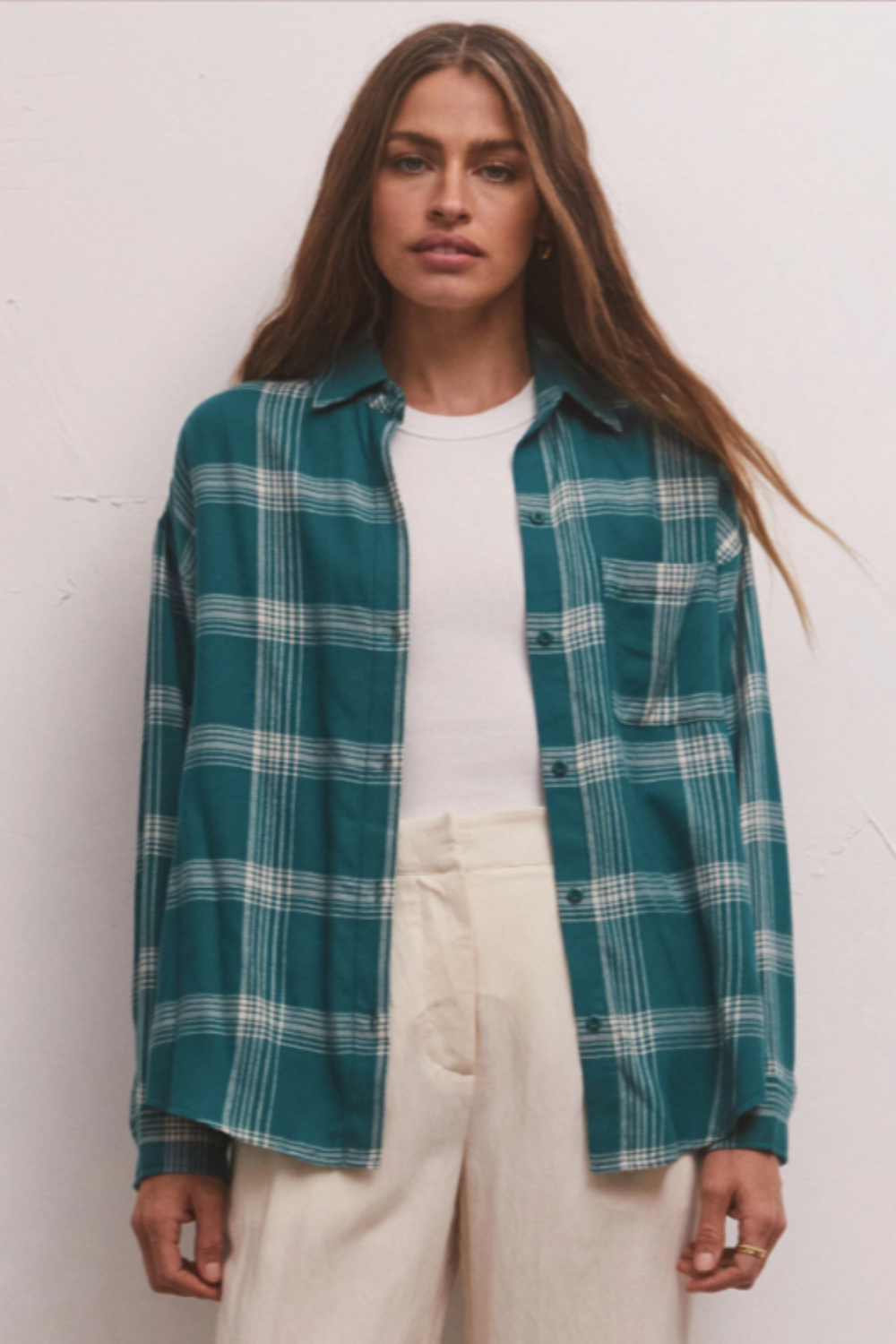 River Plaid Button Up in Mermaid
