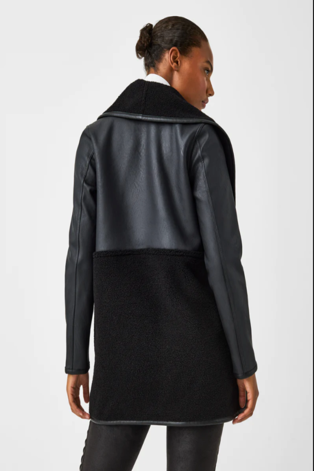 Fleece and Leather Long Wrap in Very Black