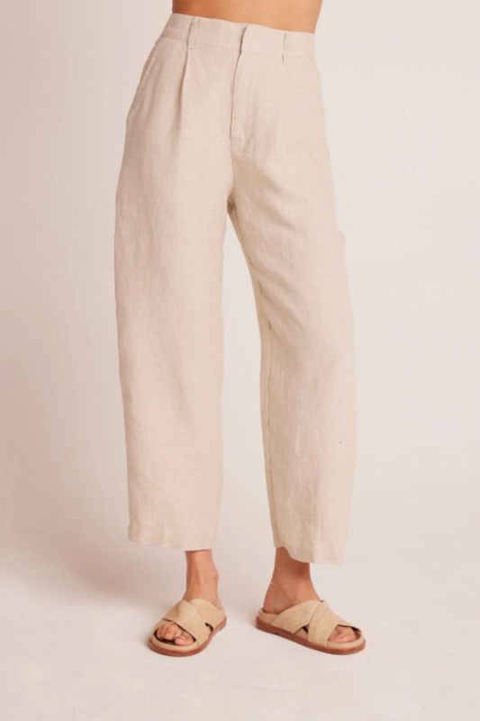 Relaxed Pleat Front Trouser in Linen Sand