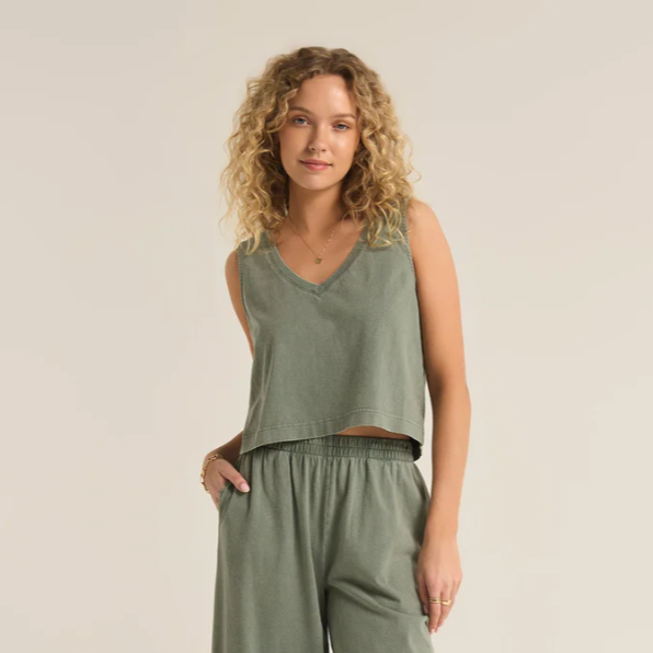 Sloane V-neck Top in Palm Green