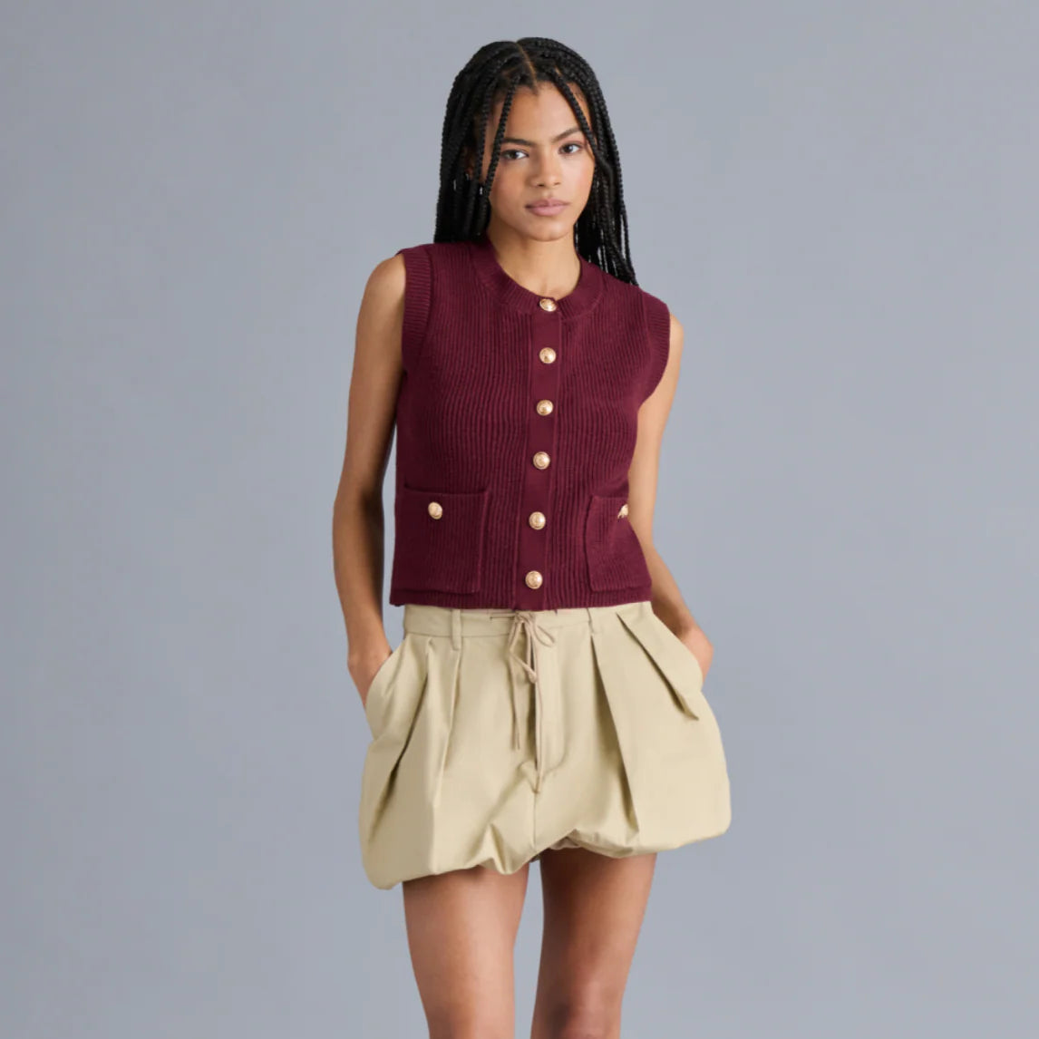 Aliya Sweater Vest in Wine