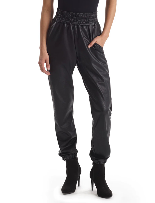 Faux Leather Jogger in Black
