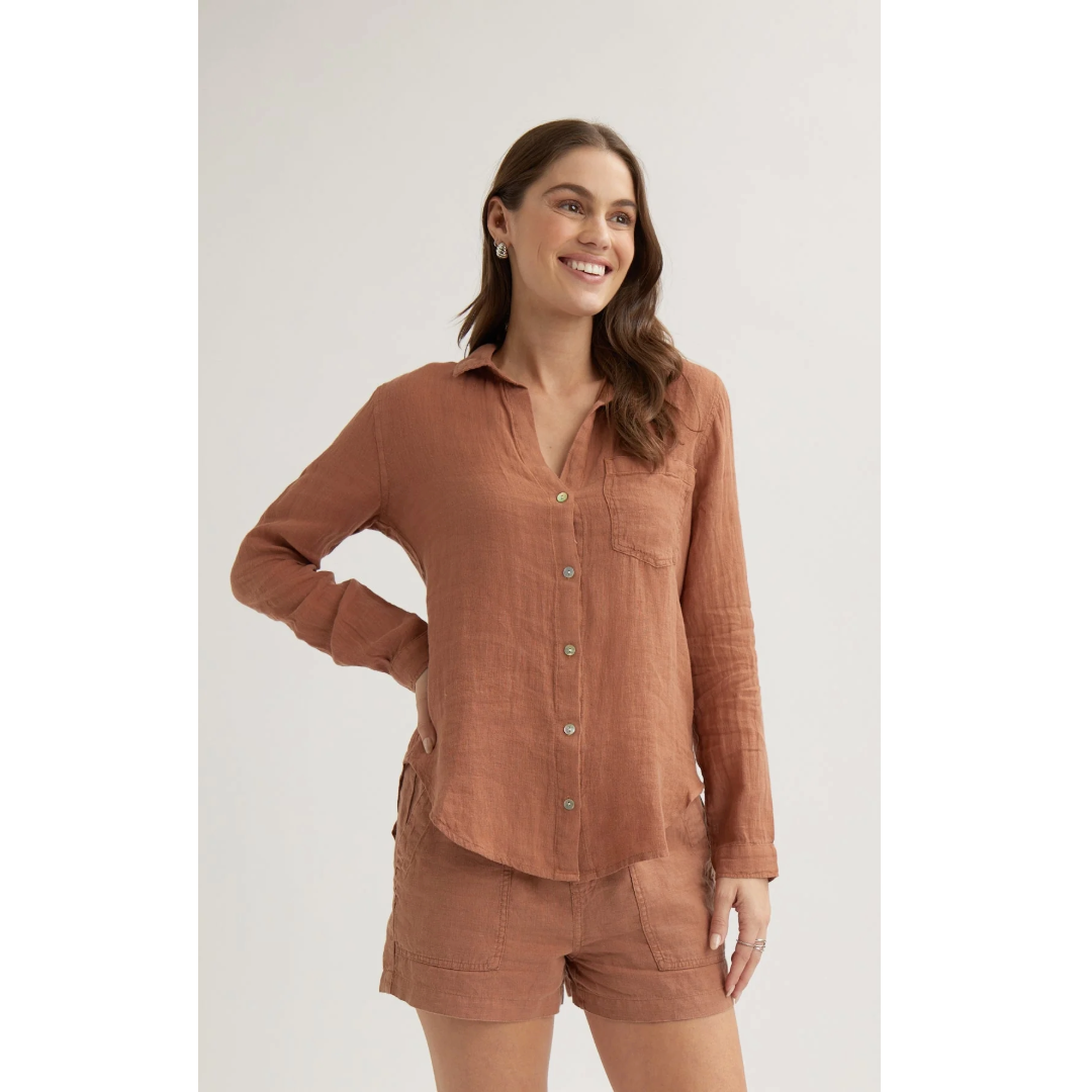 Pocket Button Down in Terracotta Brown