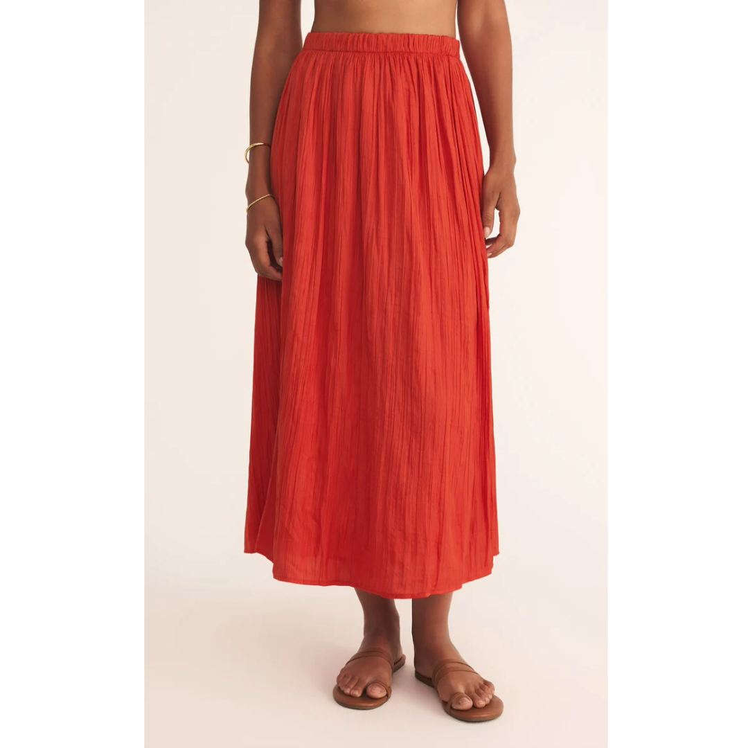 Nicoline Crinkle Midi Skirt in Cabana Red