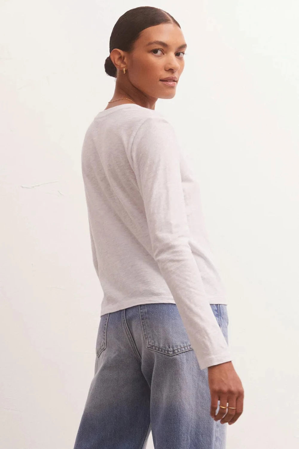 Long Sleeve Modern Slub Tee in White