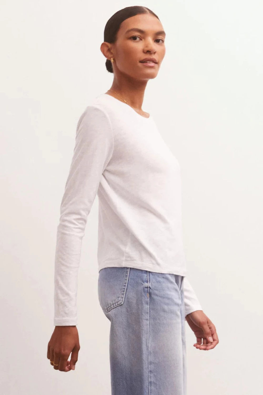 Long Sleeve Modern Slub Tee in White