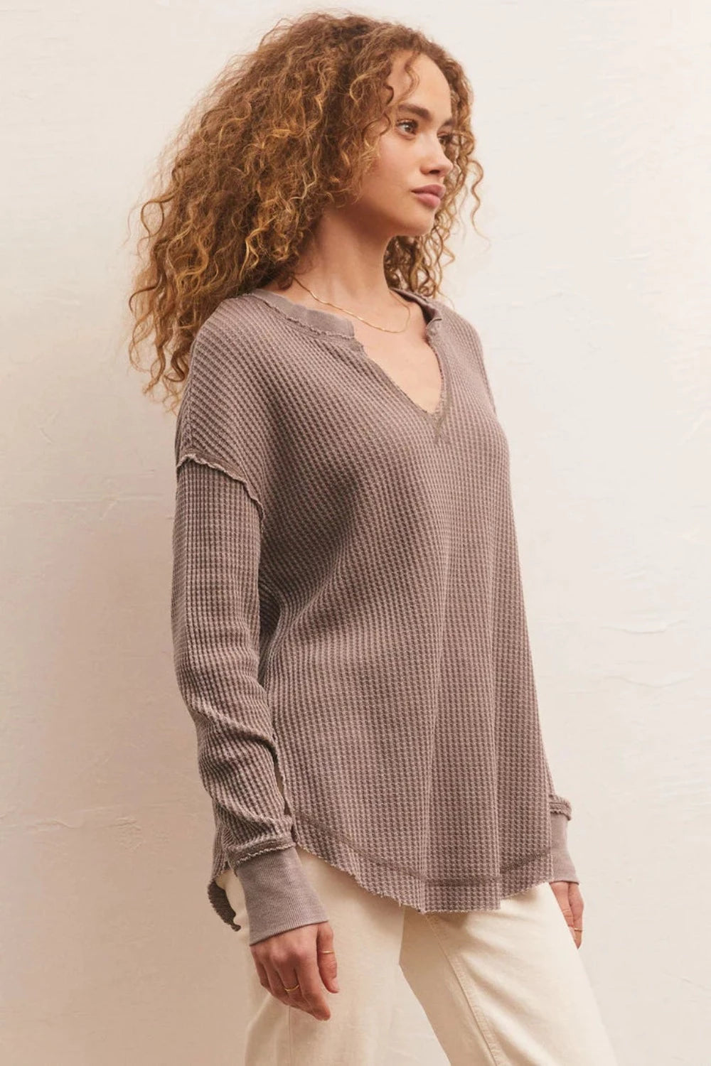 Driftwood Thermal Long Sleeve Top in Milk Shake