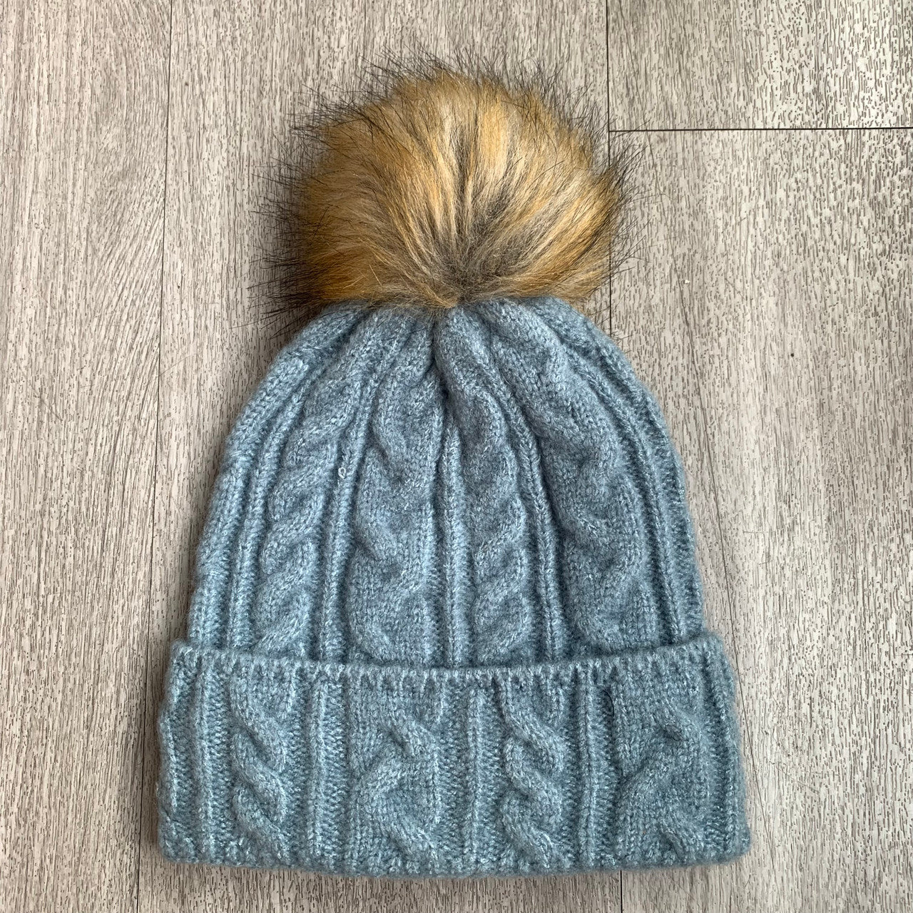 Faux Fur Pom Pom Beanie in Blue