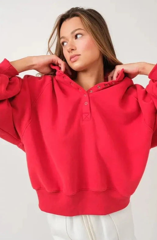 Piper Snap Collared Sweatshirt in Red
