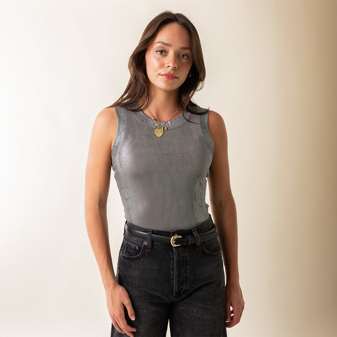 Metallic Tank in Dark Grey