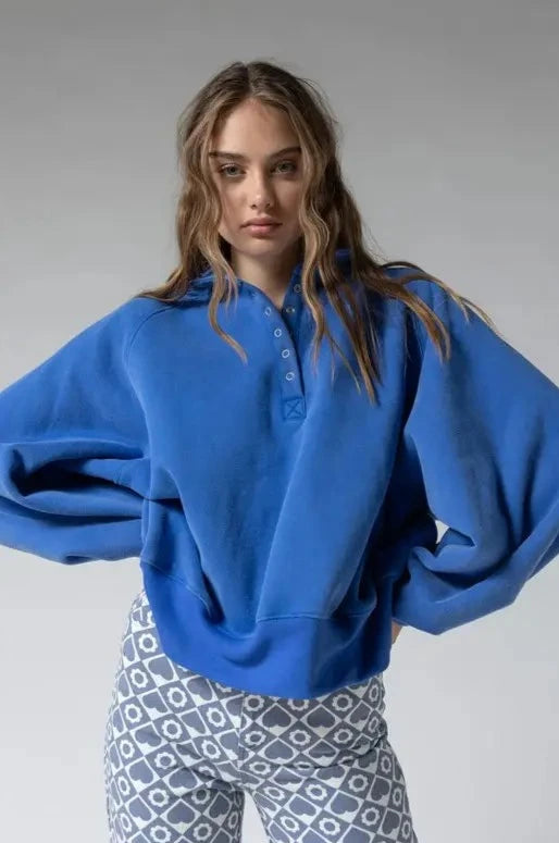 Piper Snap Collared Sweatshirt in Cobalt Blue