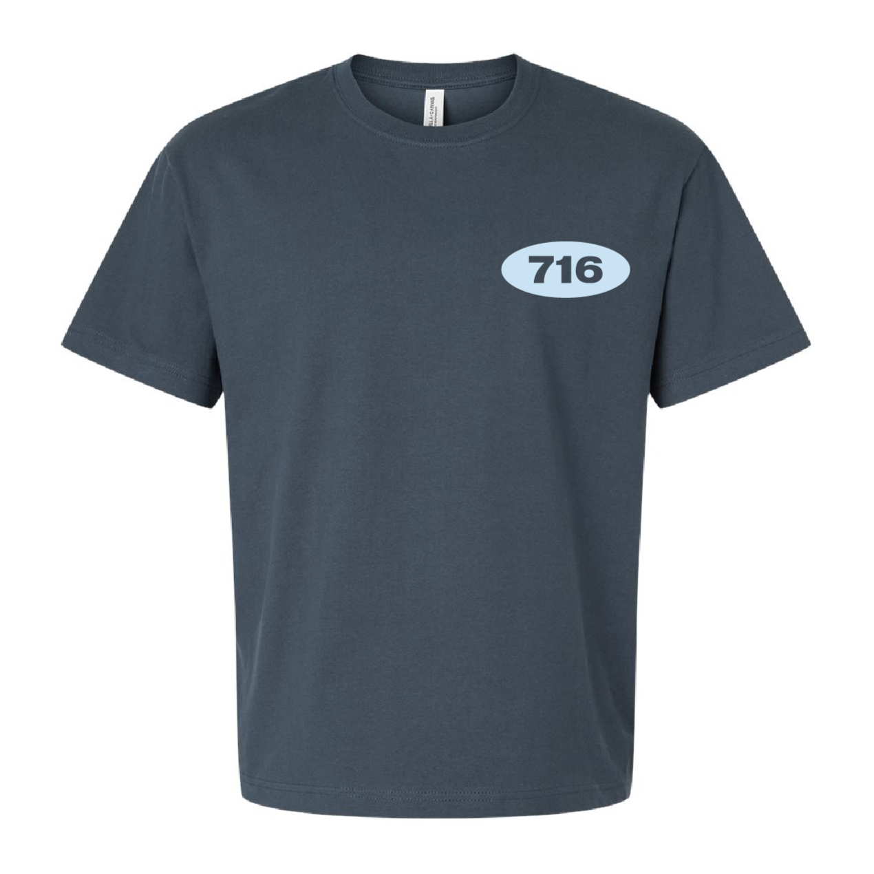 Navy t-shirt with number 716 on a white background