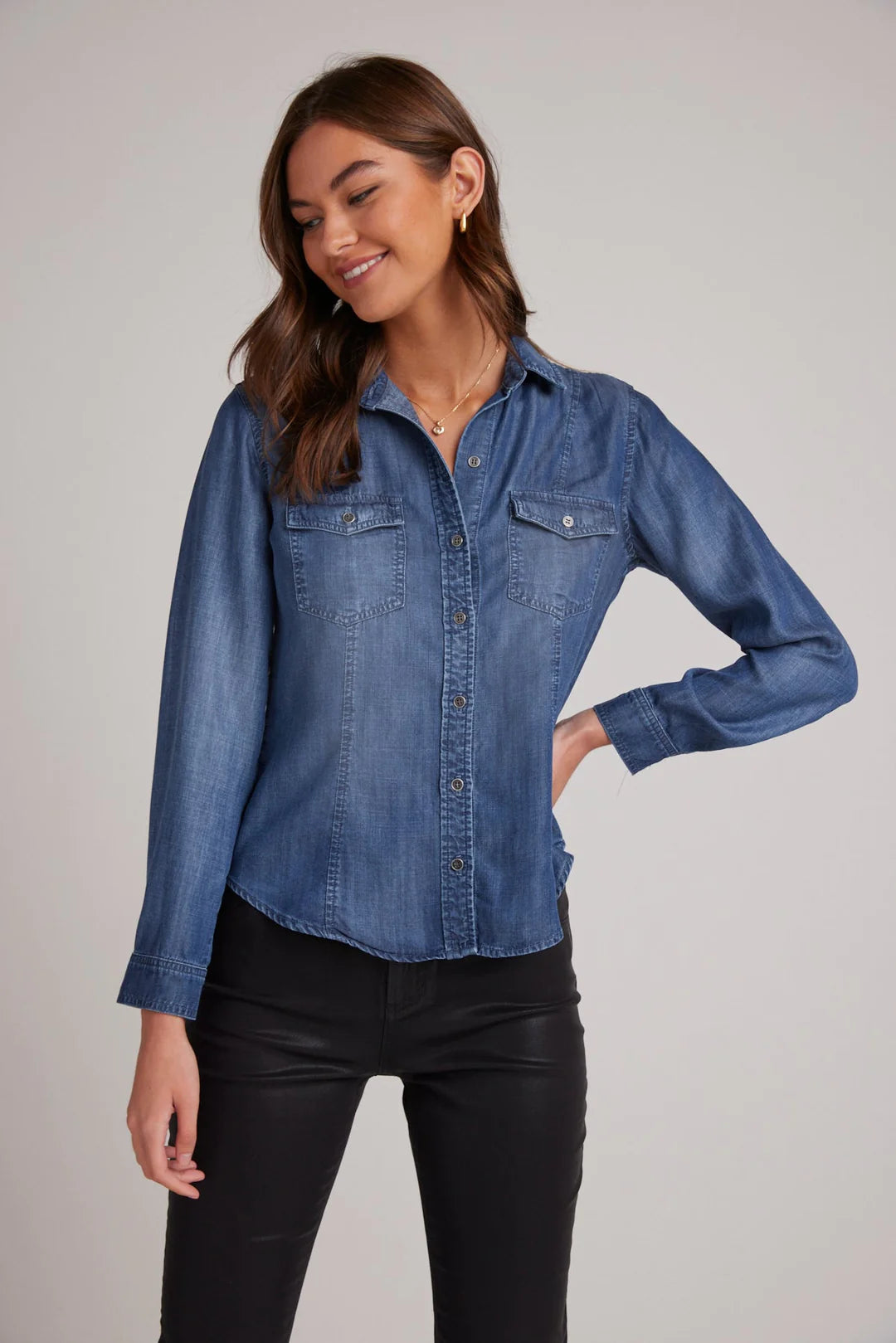 Long Sleeve Seamed Shirt in Moonlight Wash
