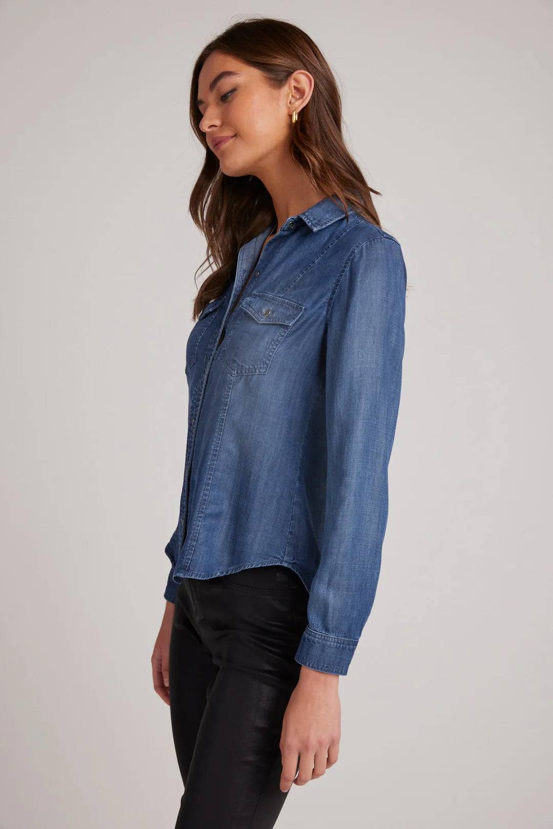 Long Sleeve Seamed Shirt in Moonlight Wash