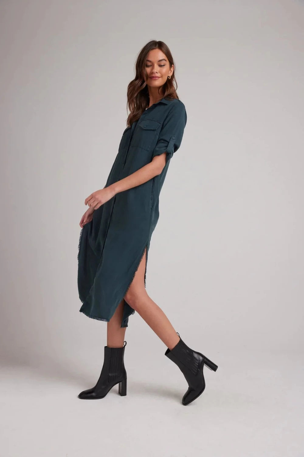 Maxi Dress Shirt in Jade Night
