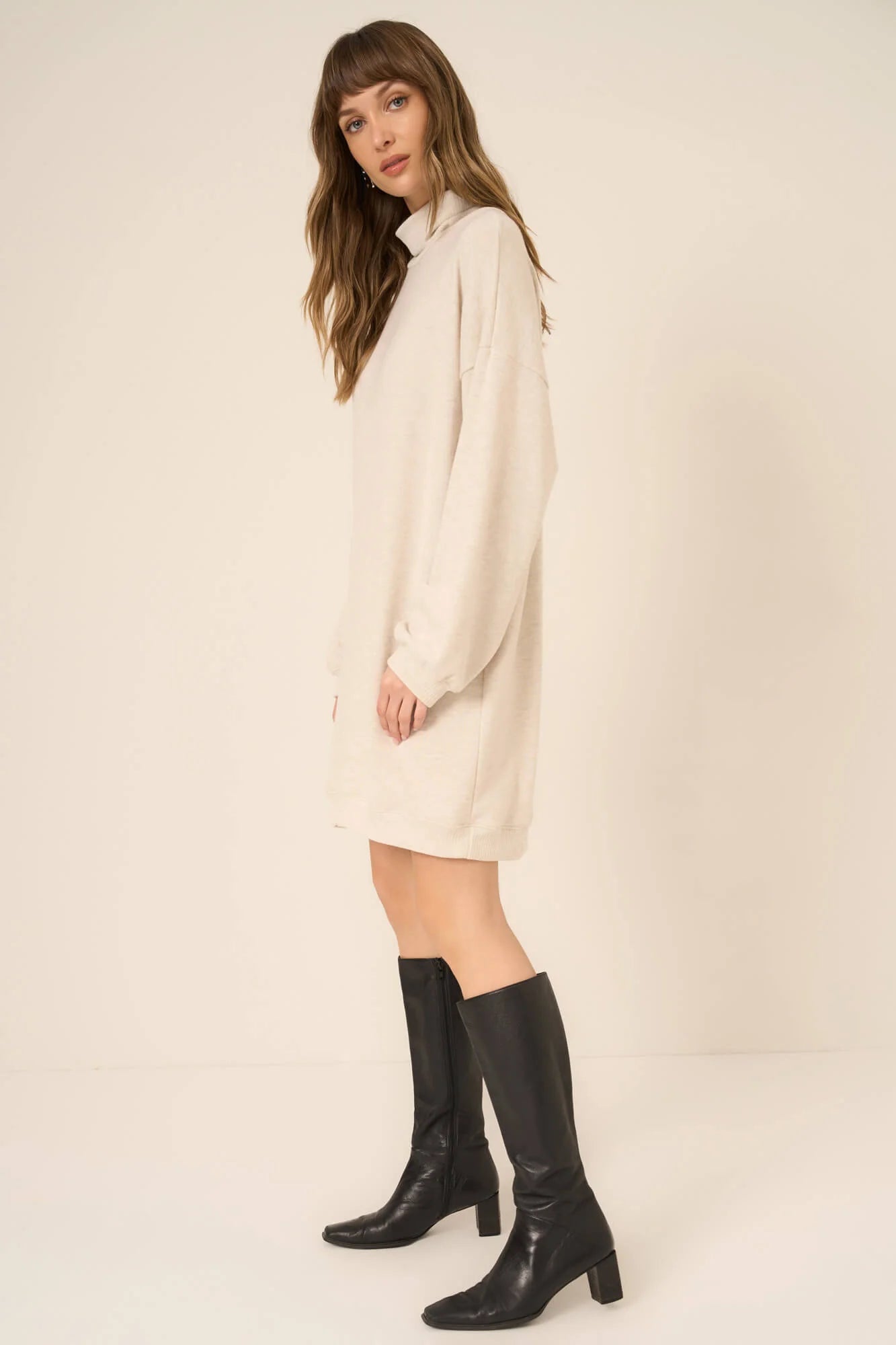 Kai Oatmeal Funnel Neck Dress oatmeal