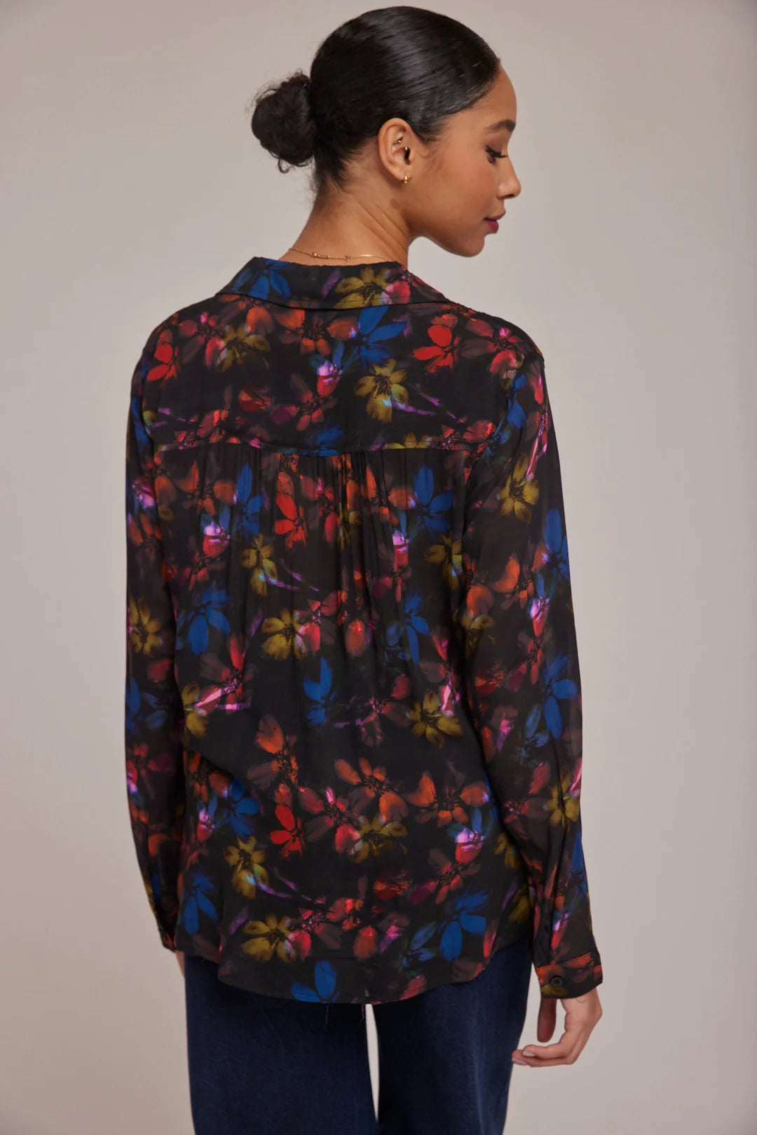 Rounded Hem Button Down Shirt in Evening Garden Print